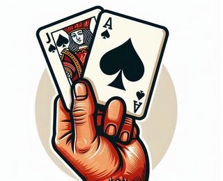 En hand som håller korten spader knekt och spader ess vilket är den bästa handen i blackjack.