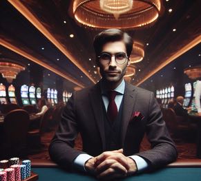 Bild på en dealer vid bordsspelen på ett casino